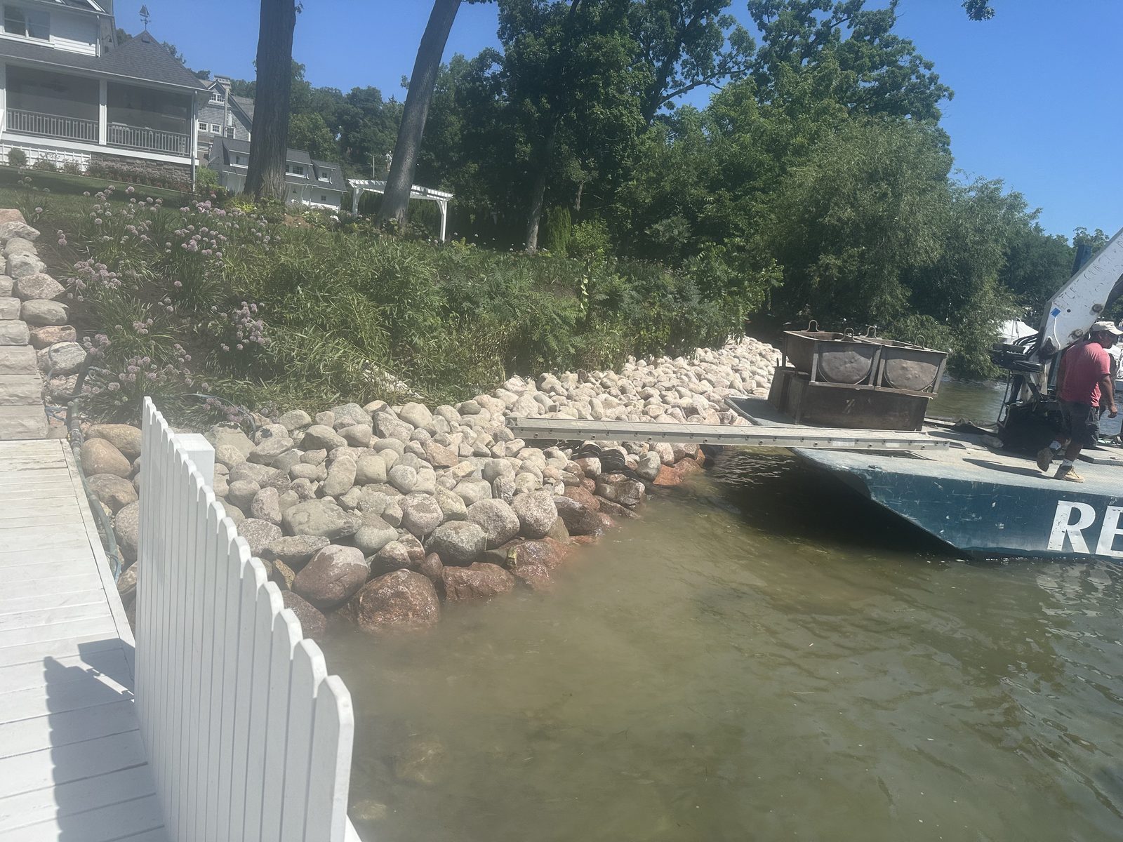 Rock wall shoreline erosion control on Geneva Lake
